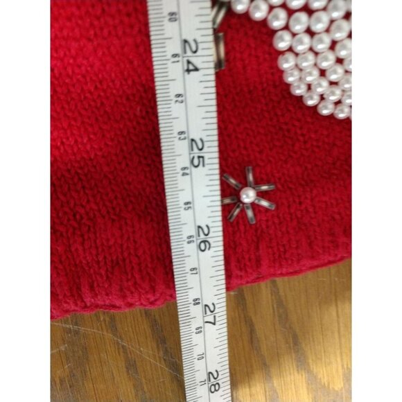 Vintage Victoria Jones Red Cardigan With Snowman Beaded Design Womens L - Picture 4 of 8